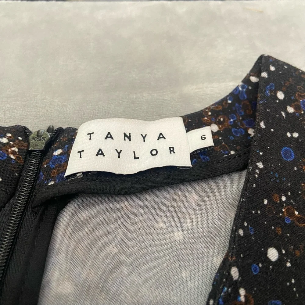 Tanya Taylor Printed Sheath Dress Black Blue dotted splatter print 21832